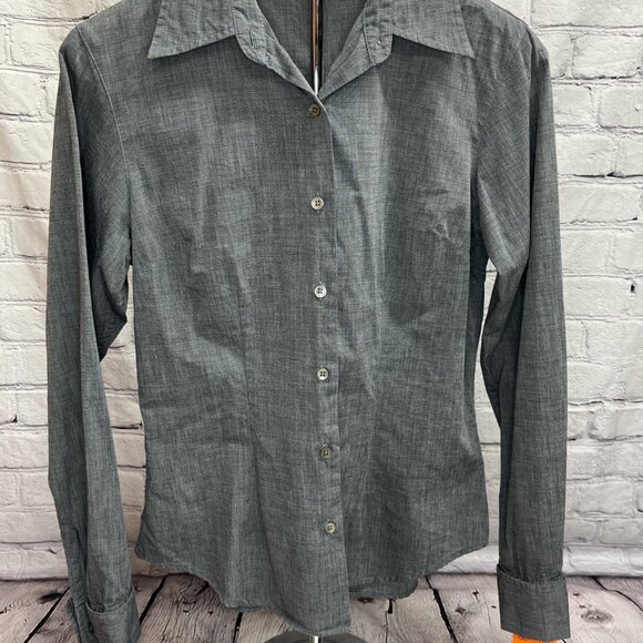 Eddie Bauer Gray 100% Cotton Long Sleeve Button-Up Shirt | Women's Size 4 - Picture 1 of 3